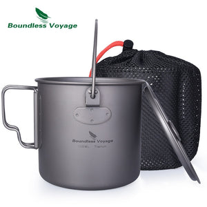 Boundess Voyage Titanium Cup Camping Hanging Pot with Folding Handle and Lid Outdoor Pot Picnic Cookware Tea Coffee Water Mug|Outdoor Tablewares|