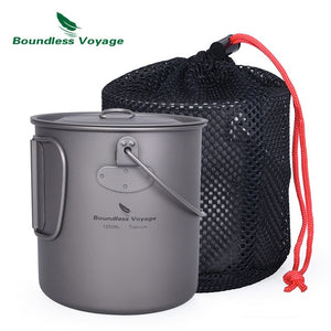 Boundess Voyage Titanium Cup Camping Hanging Pot with Folding Handle and Lid Outdoor Pot Picnic Cookware Tea Coffee Water Mug|Outdoor Tablewares|