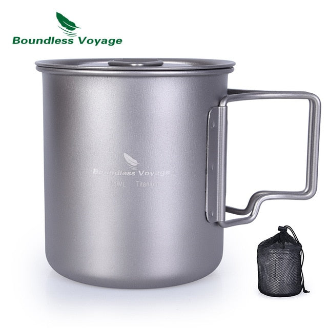 Boundess Voyage Titanium Cup Camping Hanging Pot with Folding Handle and Lid Outdoor Pot Picnic Cookware Tea Coffee Water Mug|Outdoor Tablewares|