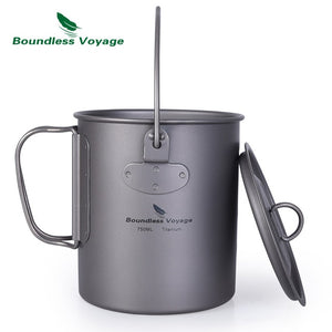 Boundess Voyage Titanium Cup Camping Hanging Pot with Folding Handle and Lid Outdoor Pot Picnic Cookware Tea Coffee Water Mug|Outdoor Tablewares|