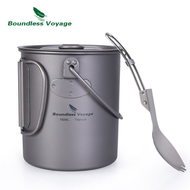 Boundess Voyage Titanium Cup Camping Hanging Pot with Folding Handle and Lid Outdoor Pot Picnic Cookware Tea Coffee Water Mug|Outdoor Tablewares|