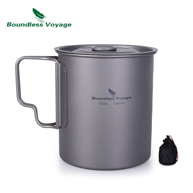 Boundess Voyage Titanium Cup Camping Hanging Pot with Folding Handle and Lid Outdoor Pot Picnic Cookware Tea Coffee Water Mug|Outdoor Tablewares|