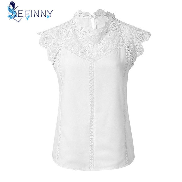 Summer 2020 Womens Tops Blouses Lace Patchwork Sleeveless Solid Shirt Women Blouse Blusas Roupa Feminina Shirt|Blouses & Shirts