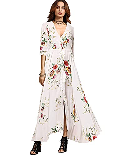 Milumia Women's Button Up Split Floral Print Flowy Party Maxi Dress