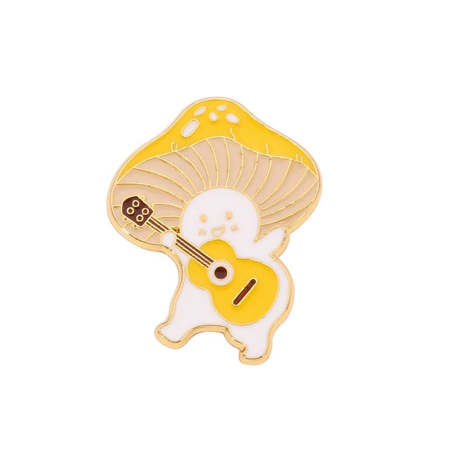 Funny Mushroom Enamel Pin Cute Custom Guitar Accordion Brooches Bag Plant Jewelry Gift for Kids Friends Accessories| |