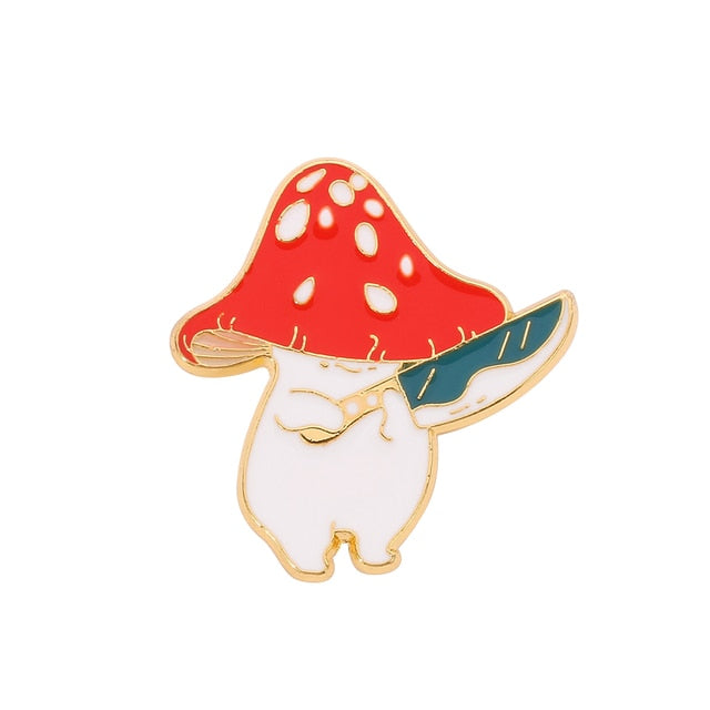 Funny Mushroom Enamel Pin Cute Custom Guitar Accordion Brooches Bag Plant Jewelry Gift for Kids Friends Accessories| |