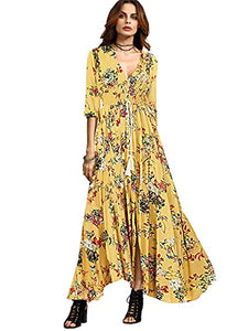 Milumia Women's Button Up Split Floral Print Flowy Party Maxi Dress