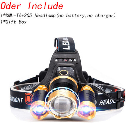 Led Headlight 8000Lm Rechargeable Headlamp Flashlight Head Torch Linterna Xml T6+2Q5 Use 18650 Battery Car Charger Fishing Light